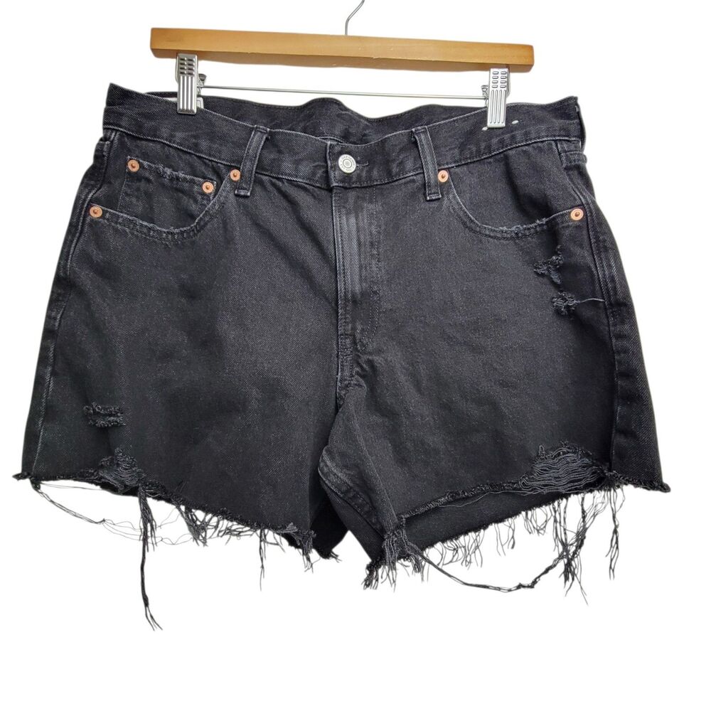 GAP Faded Black Distressed Low Rise Stride Jean Shorts Size 10